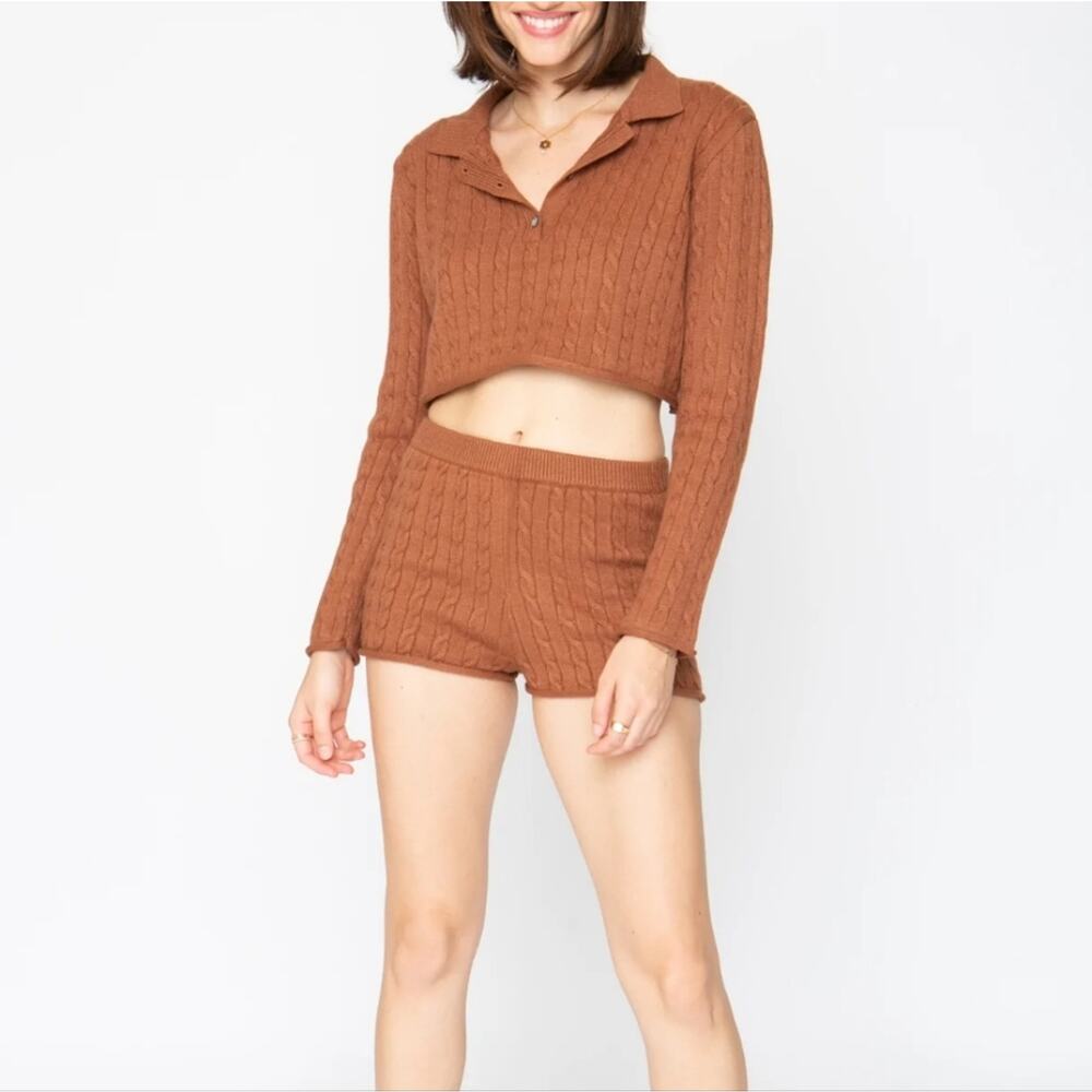 NWT Callahan Revolve Winona Cable Knit Sweater Shorts Root Beer Brown L - Picture 2 of 9